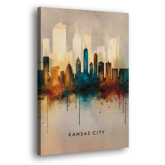 Kansas City Artistic Skyline Side - Canvas Wall Art