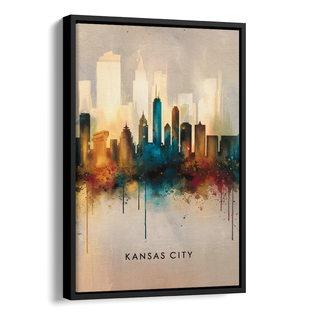 Kansas City Artistic Skyline Side - Black Canvas Wall Art