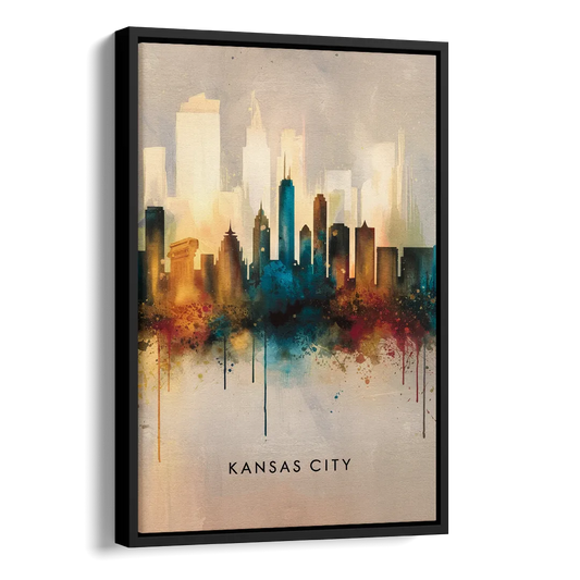 Kansas City Artistic Skyline Side - Black Canvas Wall Art