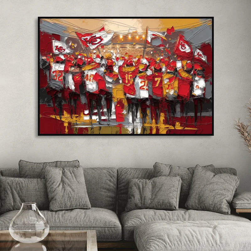 Kansas City Chiefs Fans Gathering Sitting Room - Black Canvas Wall Art