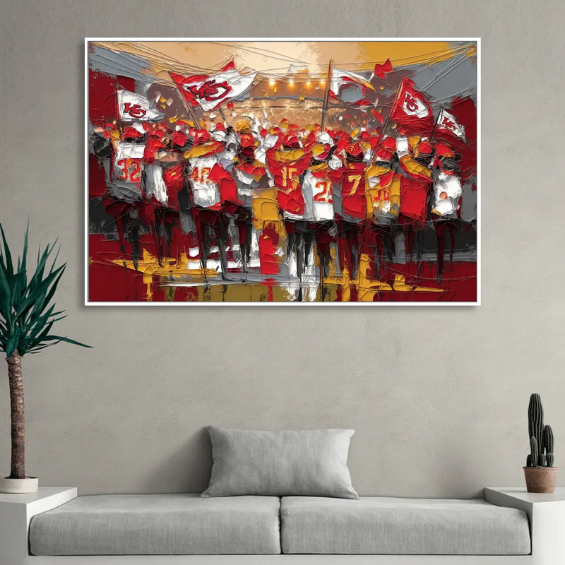 Kansas City Chiefs Fans Gathering Living Room - White Canvas Wall Art