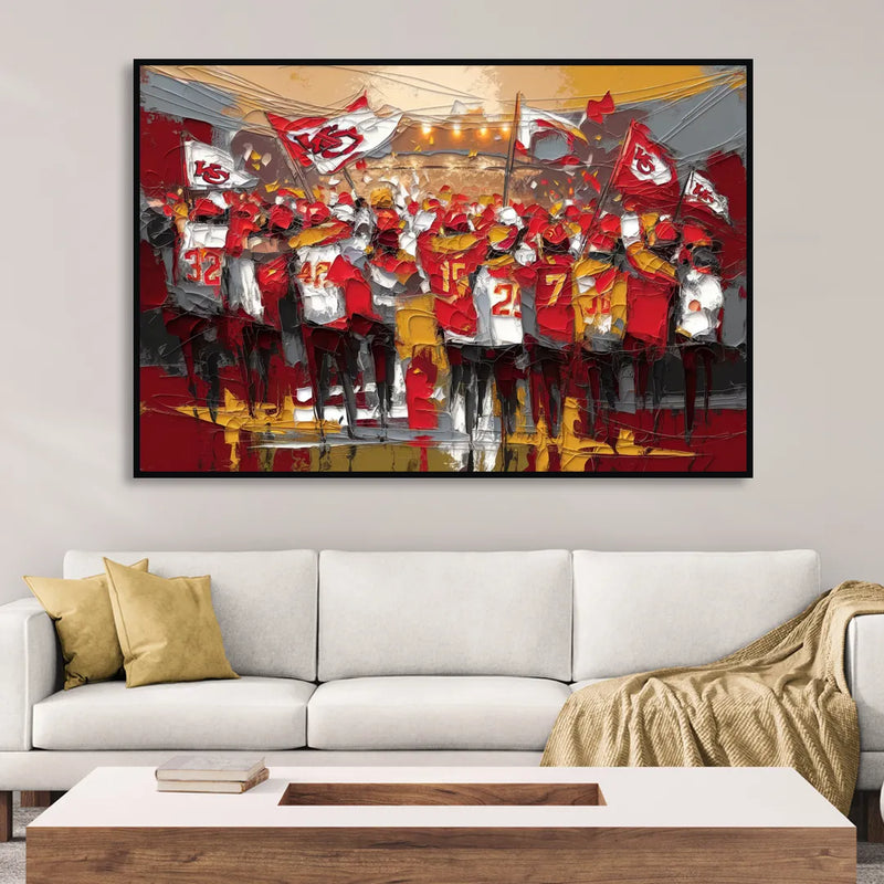 Kansas City Chiefs Fans Gathering Living Room - Black Canvas Wall Art