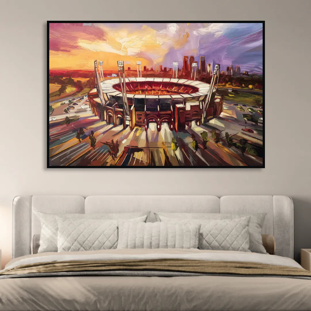 Kansas City Chiefs Stadium Sitting Room - Black Canvas Wall Art