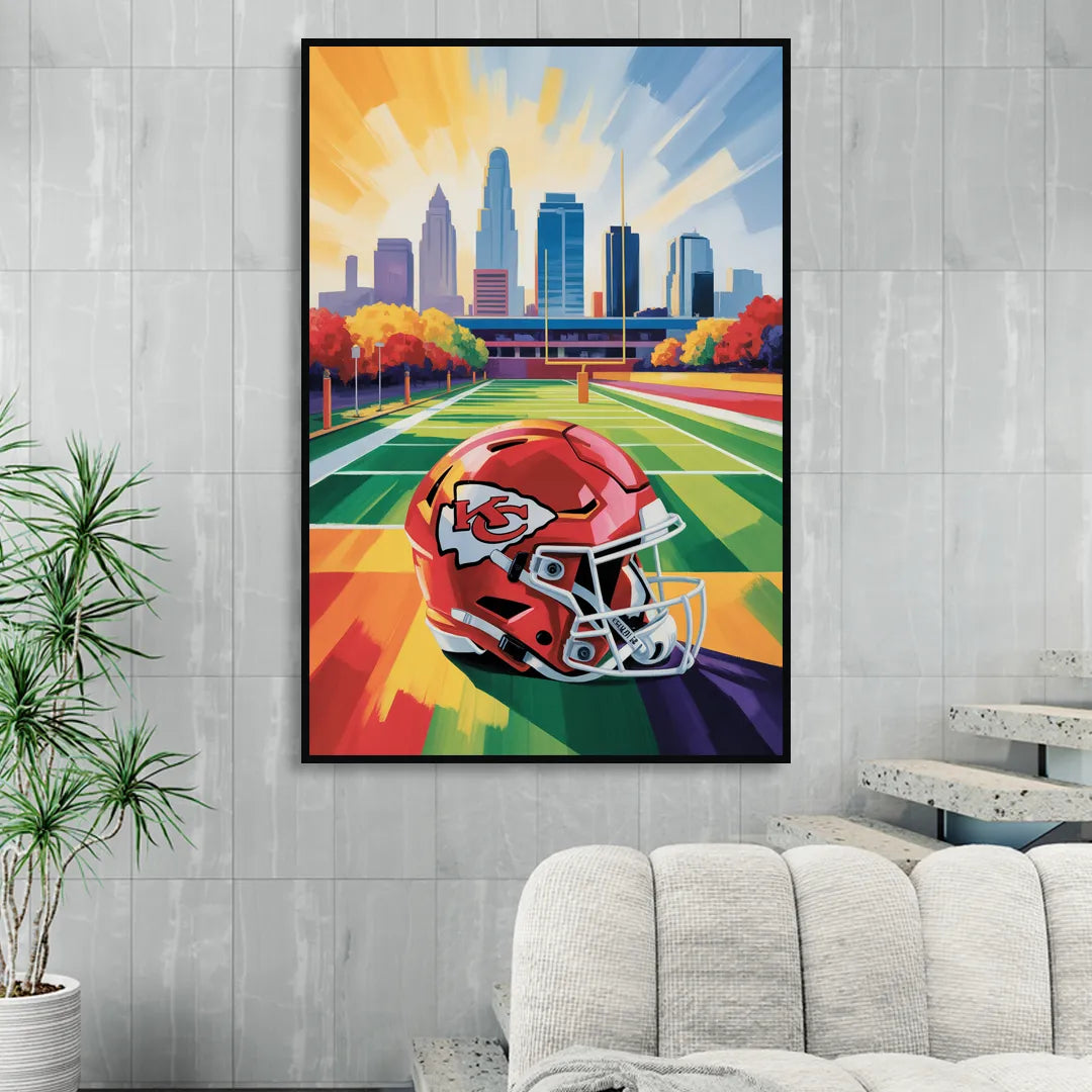 Kansas City Chiefs Vibrant Impressionistic Landscape Sitting Room - Black Canvas Wall Art