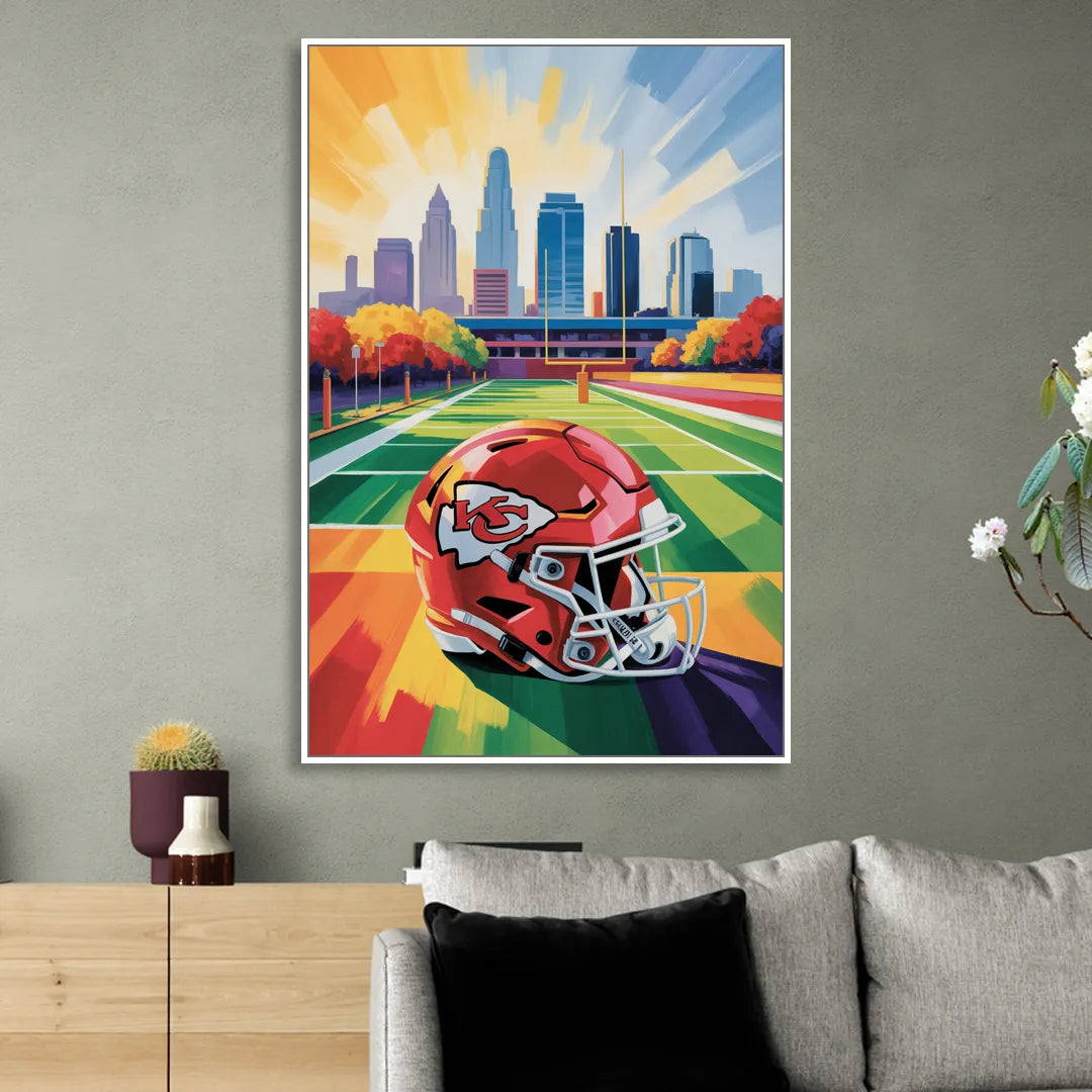 Kansas City Chiefs Vibrant Impressionistic Landscape Living Room - White Canvas Wall Art