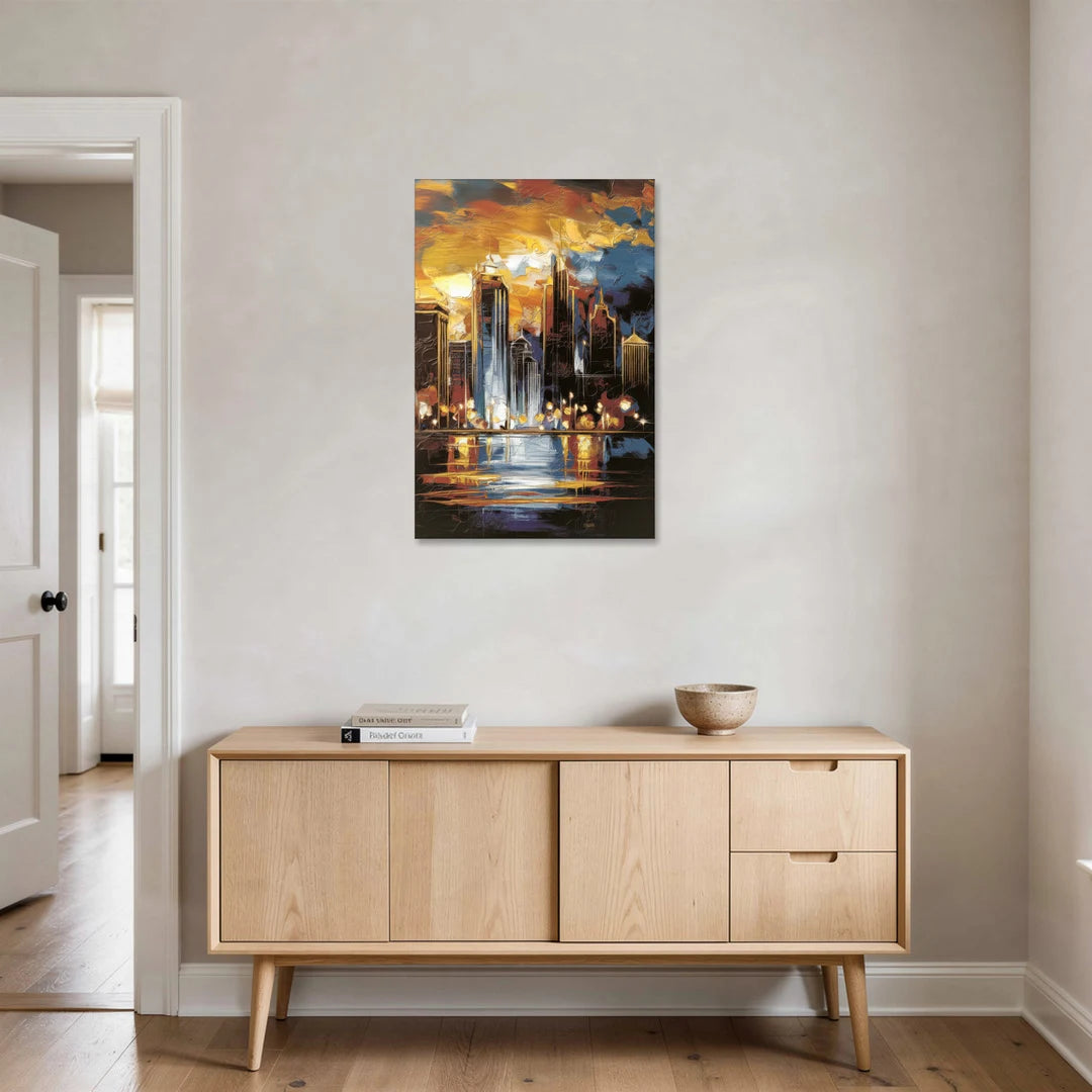 Kansas City Downtown By Night Panorama - Canvas Wall Art - Coffee Table - 24x36