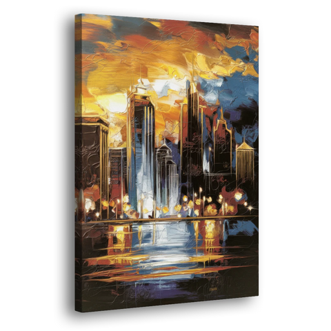 Kansas City Downtown By Night Panorama - Canvas Wall Art - Side