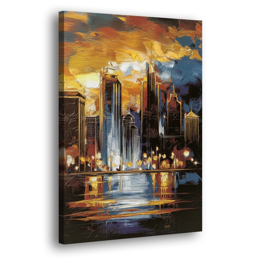 Kansas City Downtown By Night Panorama Side - Canvas Wall Art
