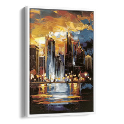 Kansas City Downtown By Night Panorama Side - White Canvas Wall Art
