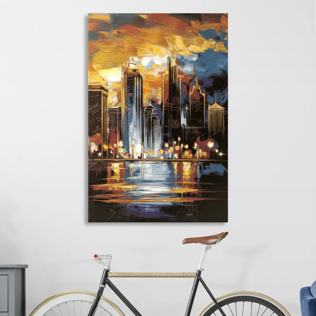 Kansas City Downtown By Night Panorama Sitting Room - Canvas Wall Art