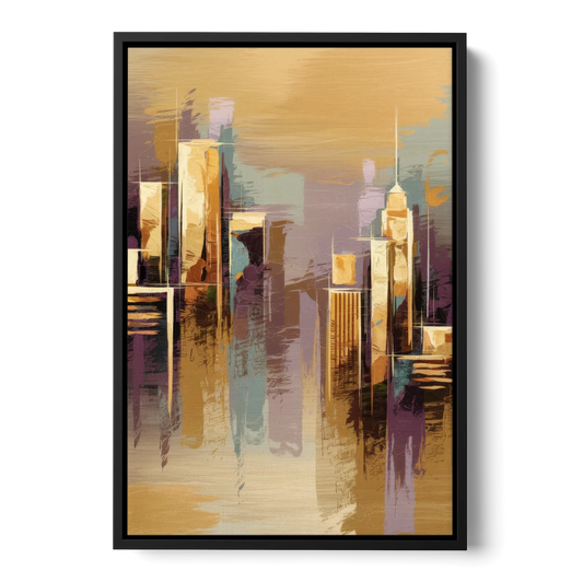 Kansas City Downtown Panorama - Black Framed Canvas Wall Art - Front