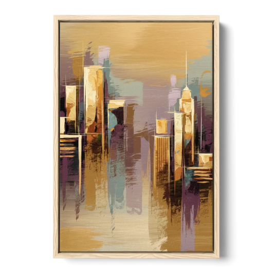 Kansas City Downtown Panorama - Oak Framed Canvas Wall Art - Front