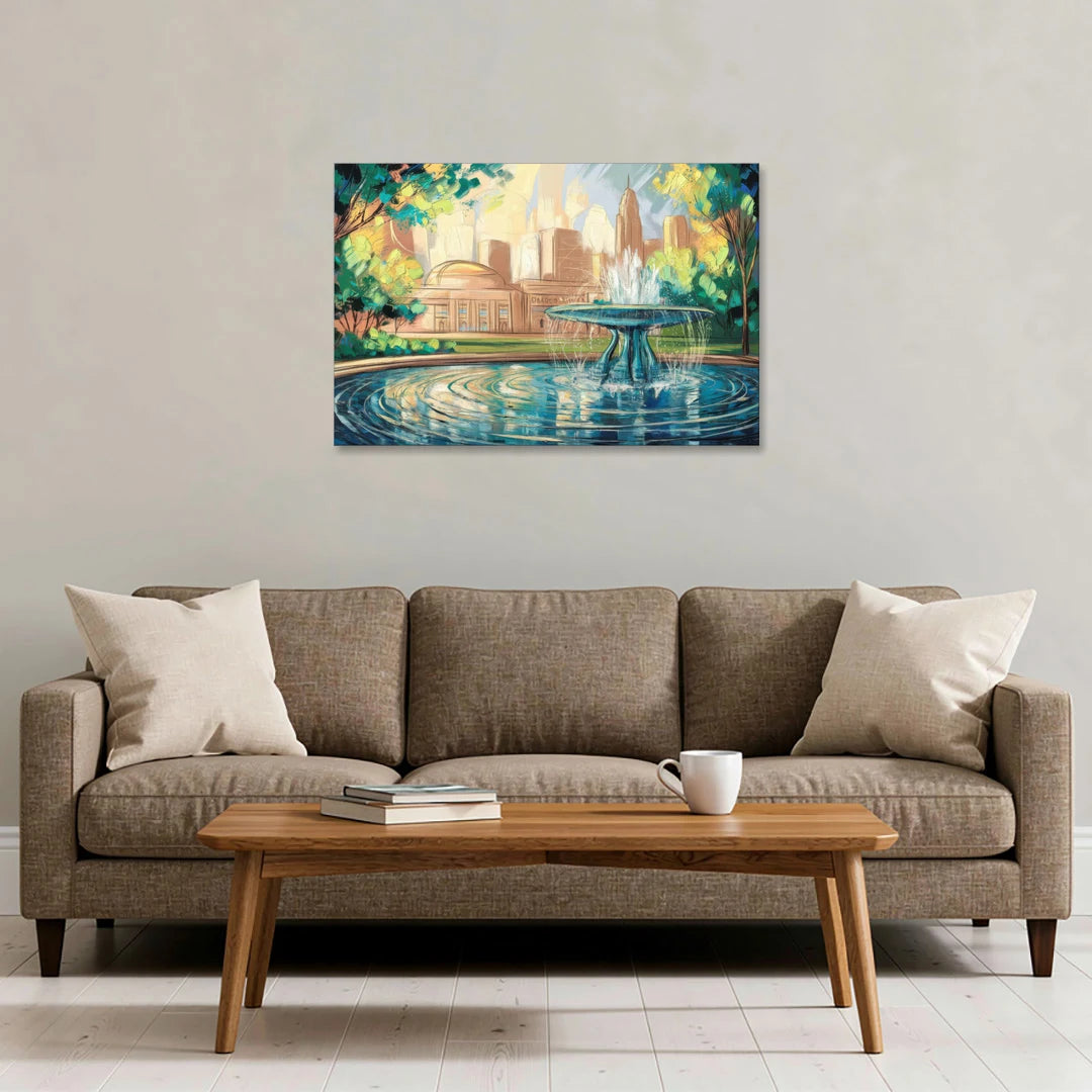 Kansas City Fountains And Parks - Canvas Wall Art - Sofa - 36x24