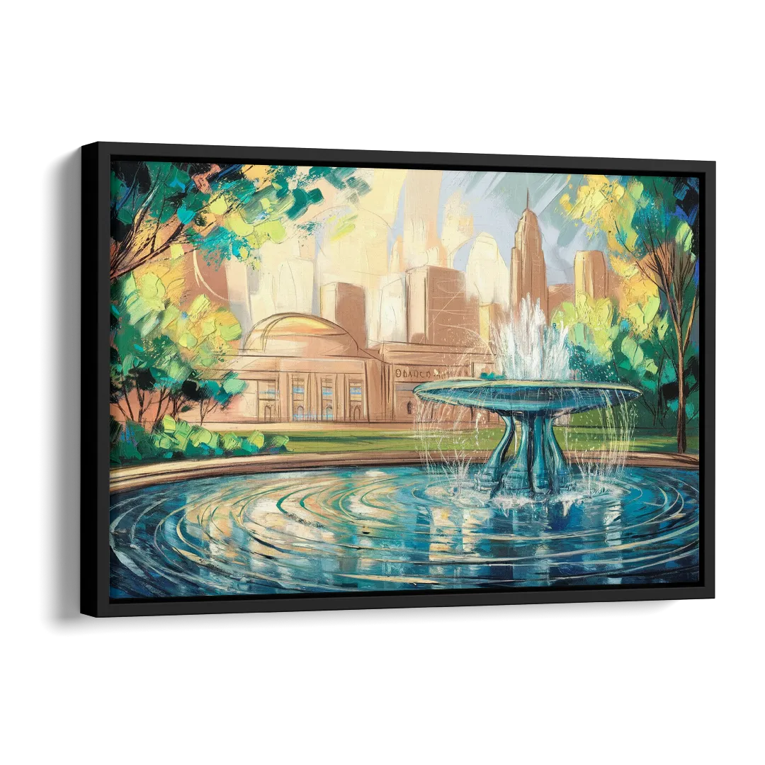 Kansas City Fountains And Parks Side - Black Canvas Wall Art
