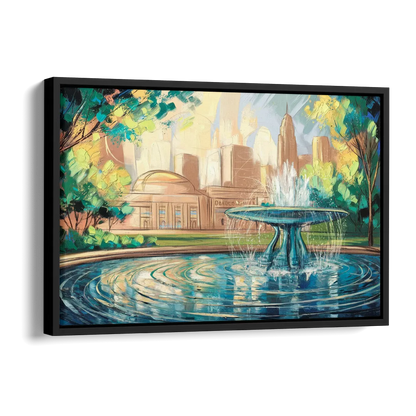 Kansas City Fountains And Parks Side - Black Canvas Wall Art