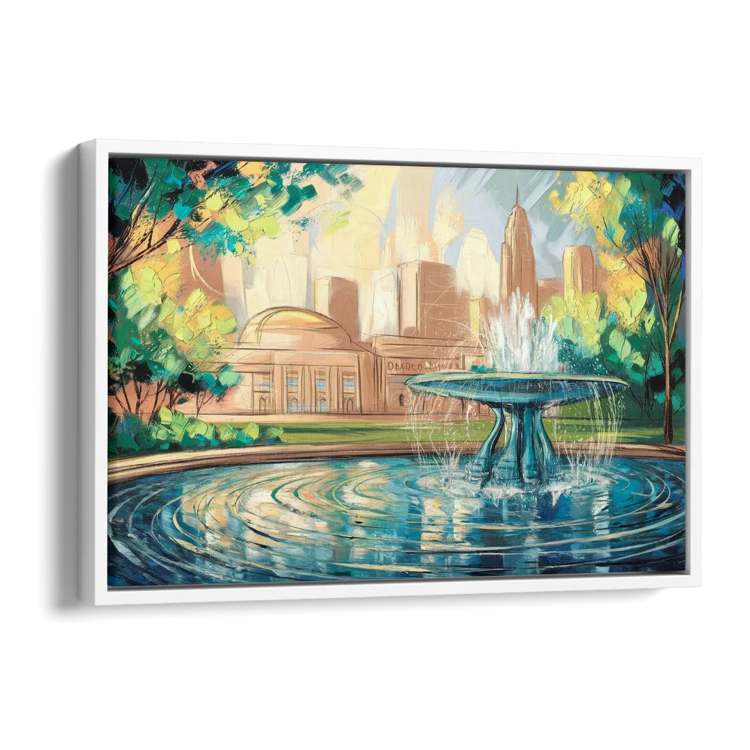 Kansas City Fountains And Parks Side - White Canvas Wall Art