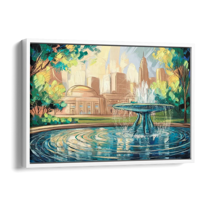 Kansas City Fountains And Parks Side - White Canvas Wall Art