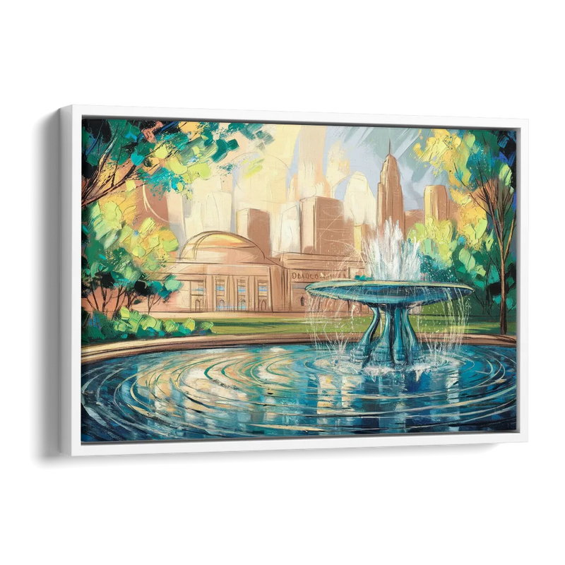 Kansas City Fountains And Parks Side - White Canvas Wall Art