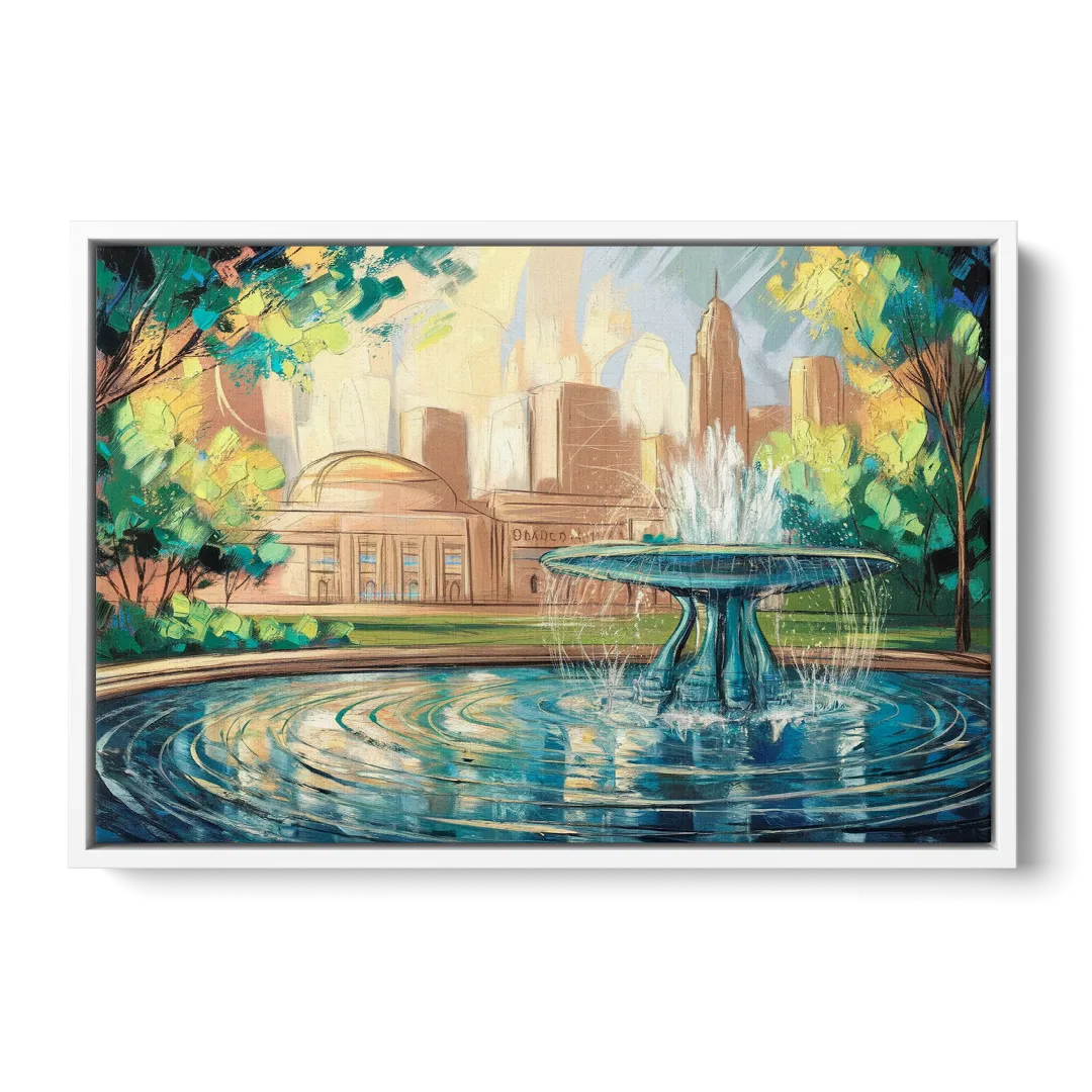 Kansas City Fountains And Parks Front - White Canvas Wall Art