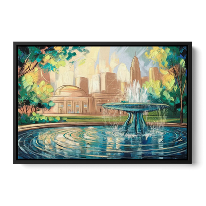 Kansas City Fountains And Parks Front - Black Canvas Wall Art