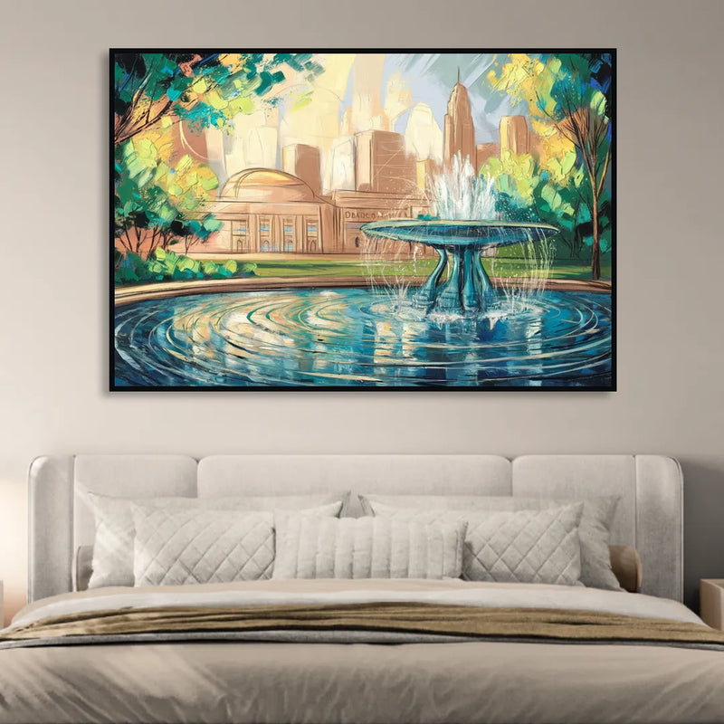 Kansas City Fountains And Parks Living Room - Black Canvas Wall Art