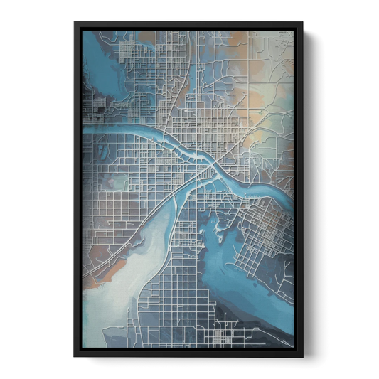 Kansas City Missouri Map - Black Framed Canvas Wall Art - Front