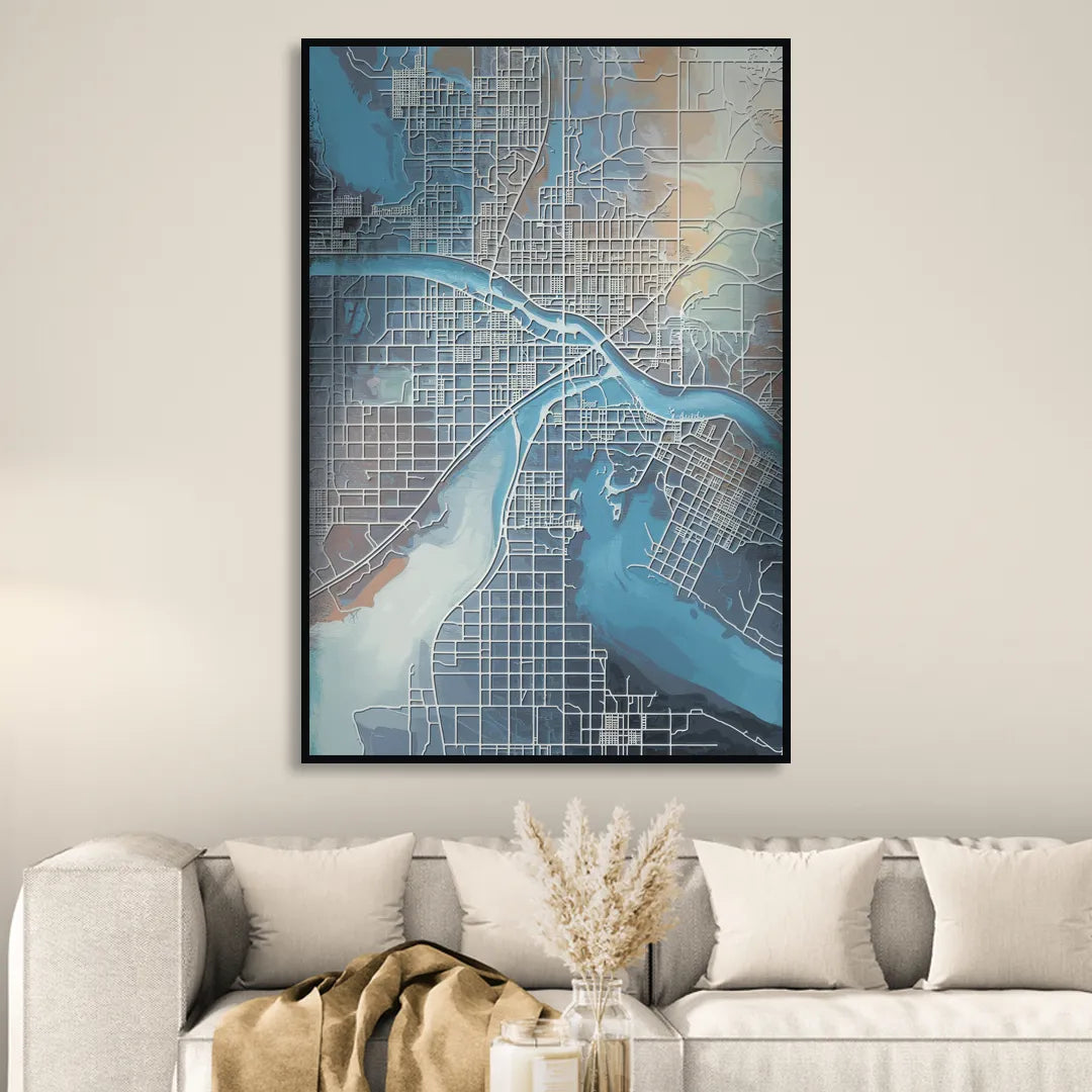 Kansas City Missouri Map Living Room - Black Canvas Wall Art
