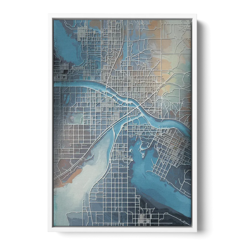 Kansas City Missouri Map Front - White Canvas Wall Art