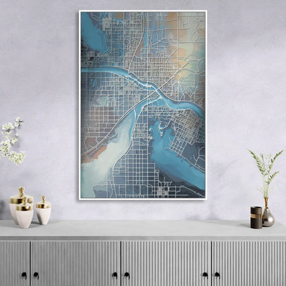 Kansas City Missouri Map Living Room - White Canvas Wall Art