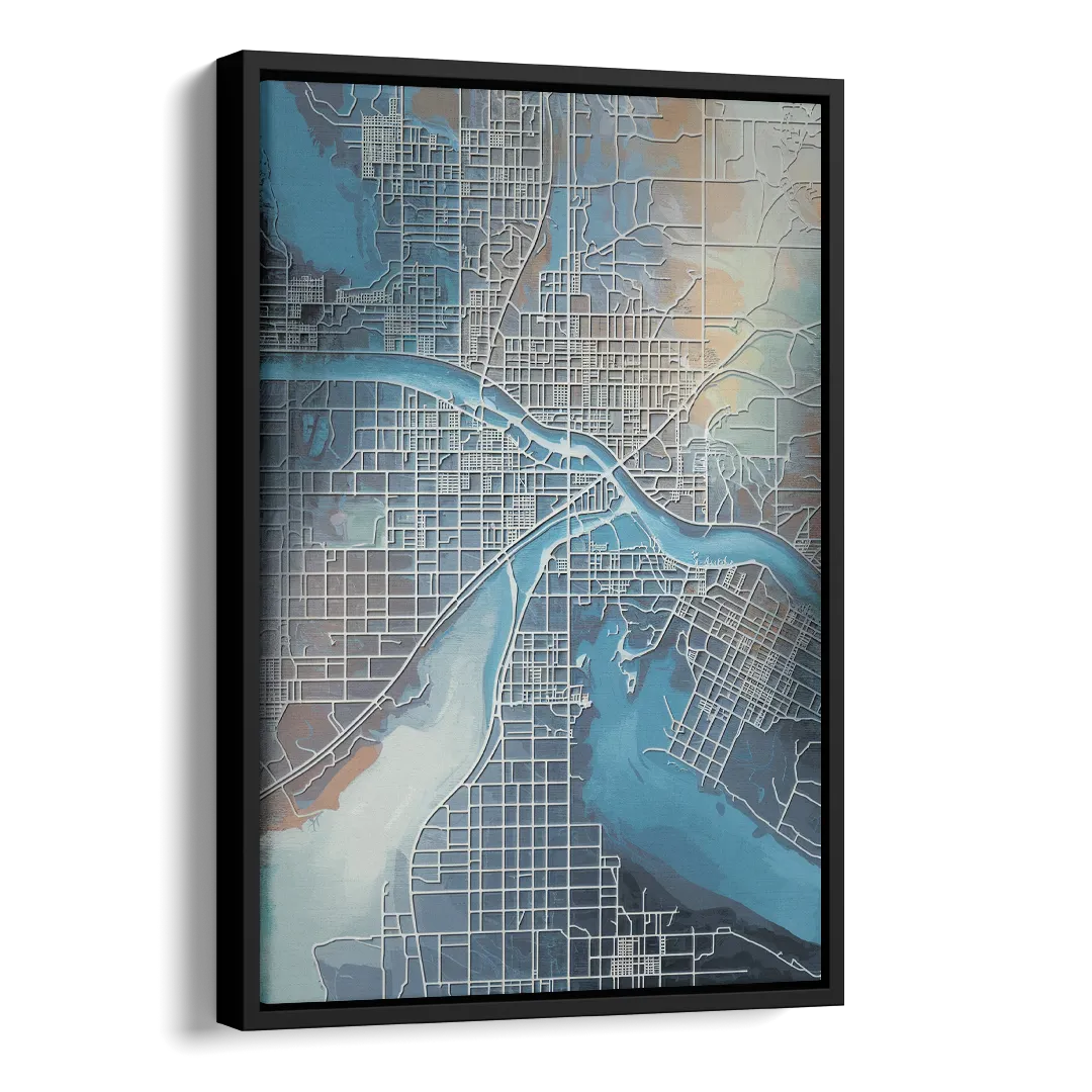 Kansas City Missouri Map Side - Black Canvas Wall Art