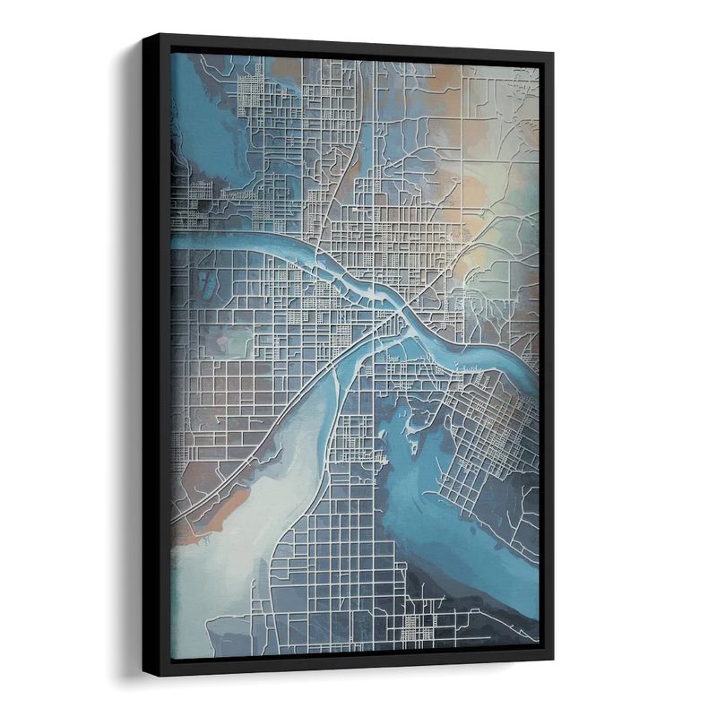 Kansas City Missouri Map Side - Black Canvas Wall Art