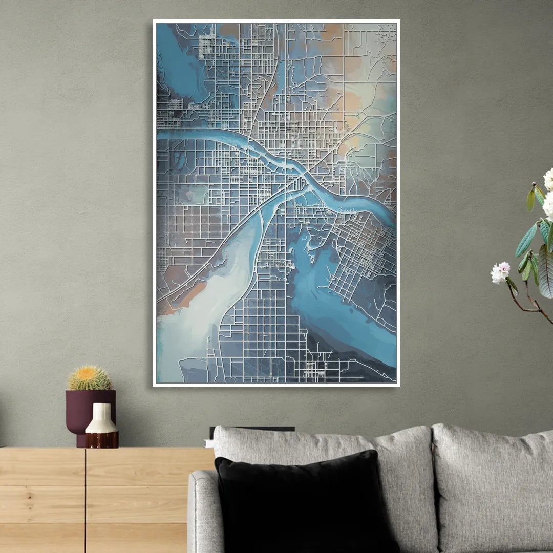 Kansas City Missouri Map Sitting Room - White Canvas Wall Art