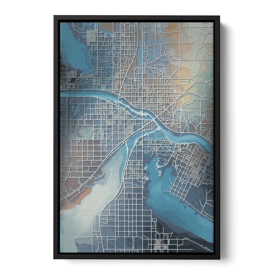 Kansas City Missouri Map Front - Black Canvas Wall Art