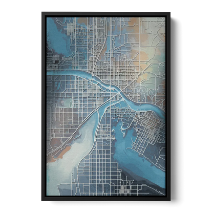 Kansas City Missouri Map Front - Black Canvas Wall Art