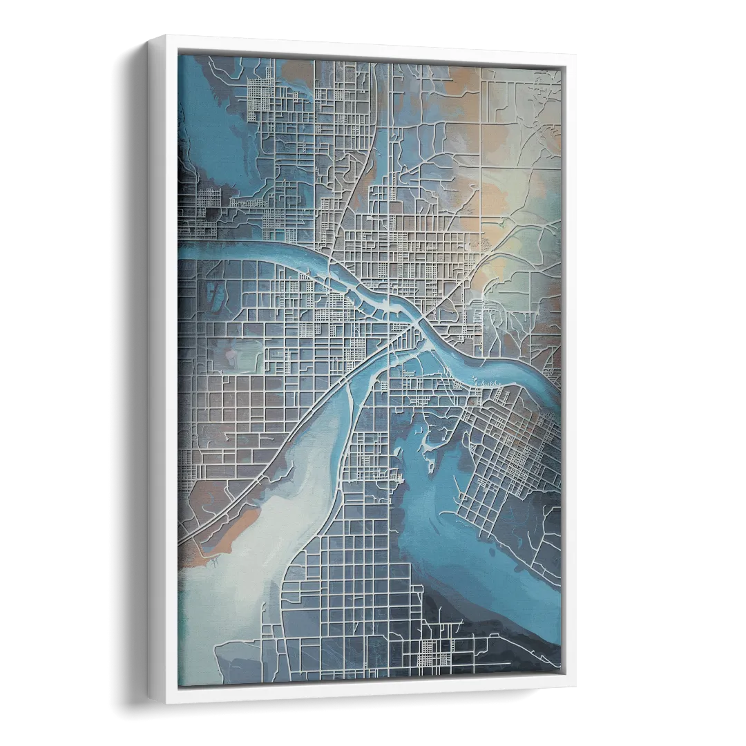 Kansas City Missouri Map Side - White Canvas Wall Art