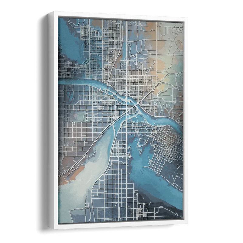 Kansas City Missouri Map Side - White Canvas Wall Art