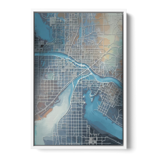 Kansas City Missouri Map - White Framed Canvas Wall Art - Front