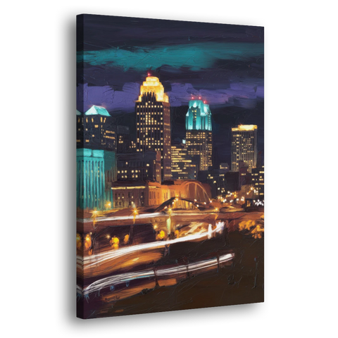 Kansas City Nighttime Skyline - Canvas Wall Art - Side