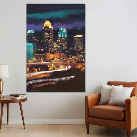 Kansas City Nighttime Skyline - Canvas Wall Art - Sofa - 40x60