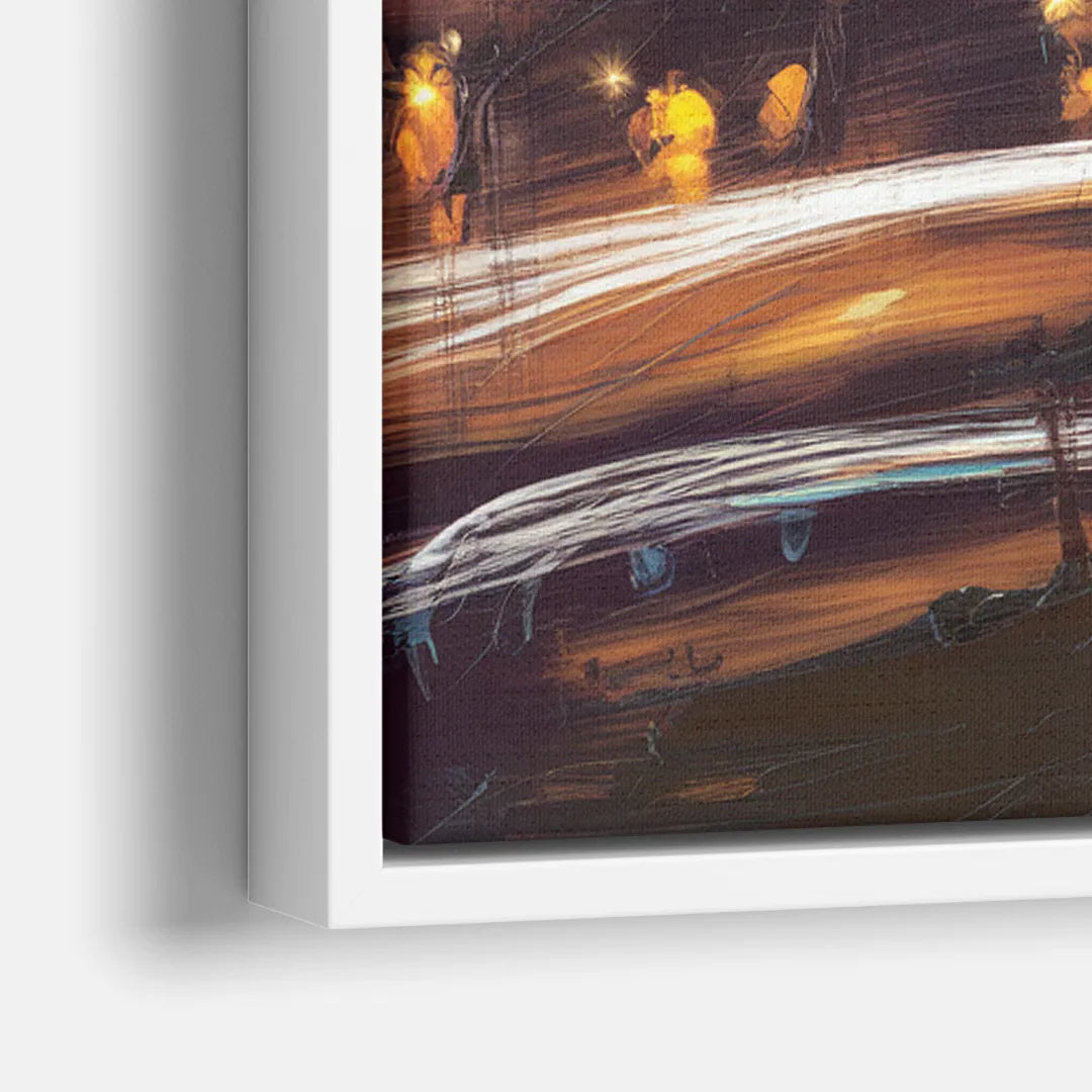 Kansas City Nighttime Skyline - Close-Up White Frame Canvas