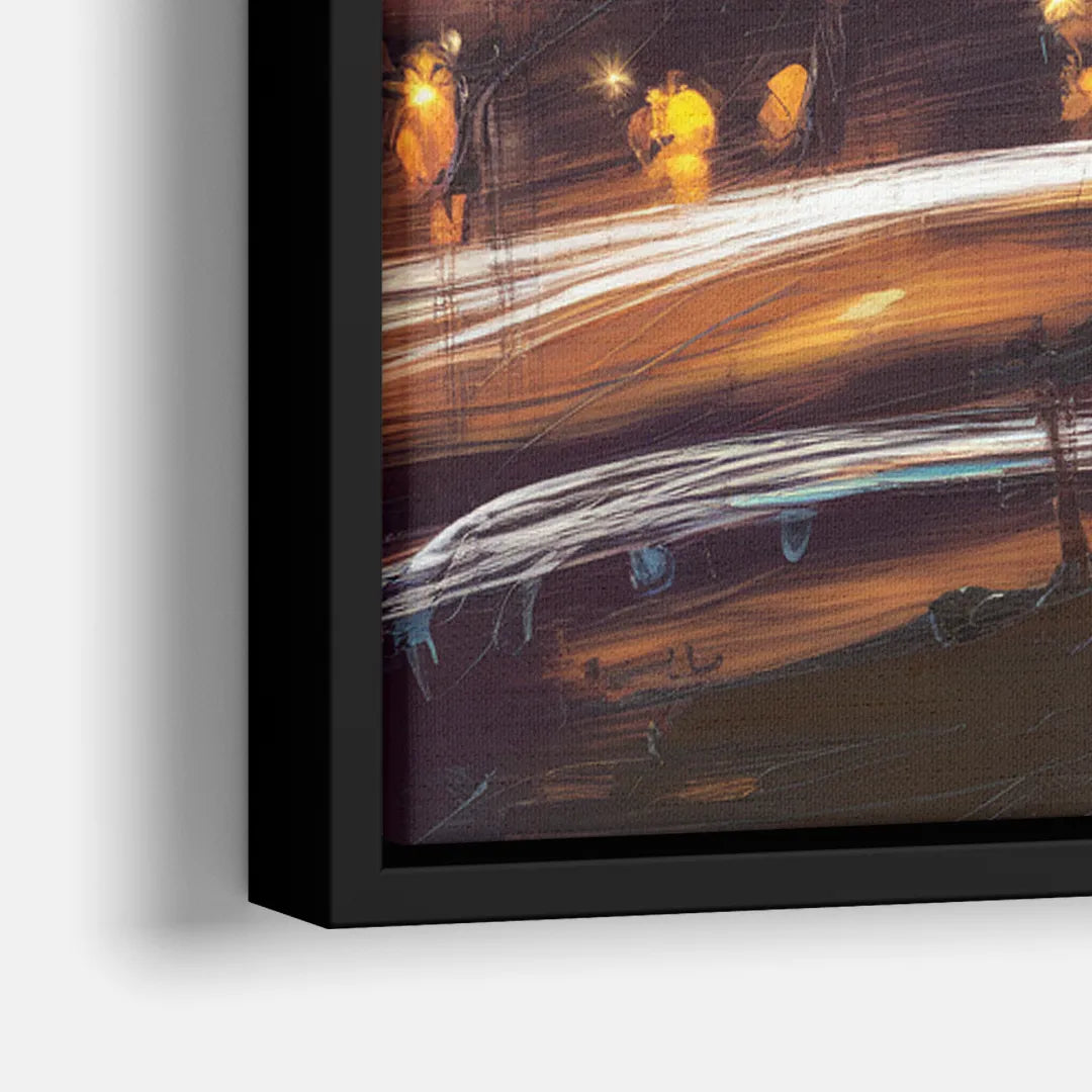 Kansas City Nighttime Skyline - Close-Up Black Frame Canvas