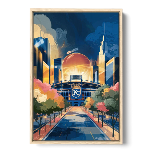 Kansas City Royals Championship - Oak Framed Canvas Wall Art - Front