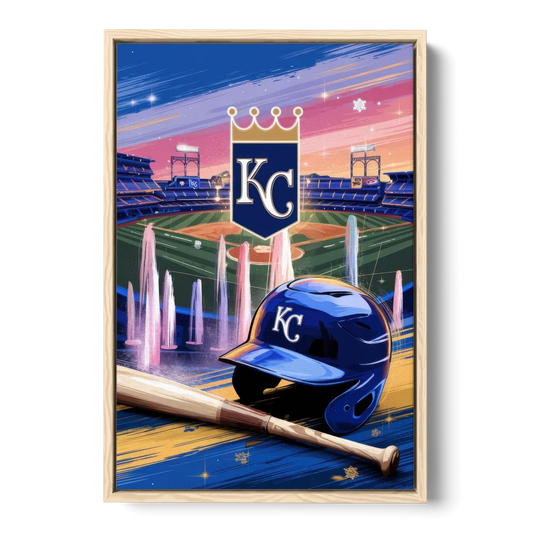 Kansas City Royals Team Spirit - Oak Framed Canvas Wall Art - Front