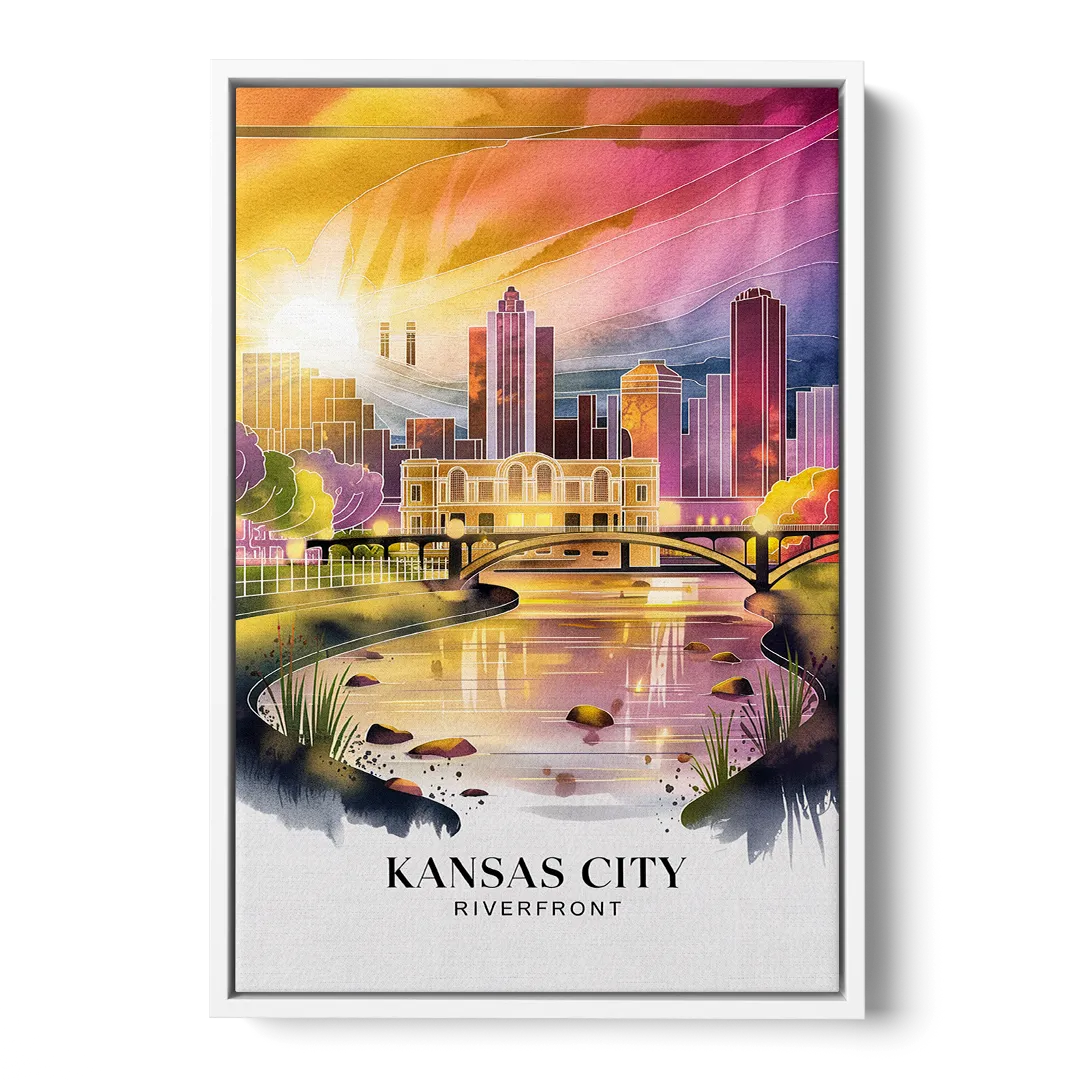 Kansas City Scenic Riverfront Front - White Canvas Wall Art
