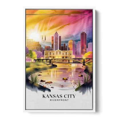 Kansas City Scenic Riverfront Front - White Canvas Wall Art