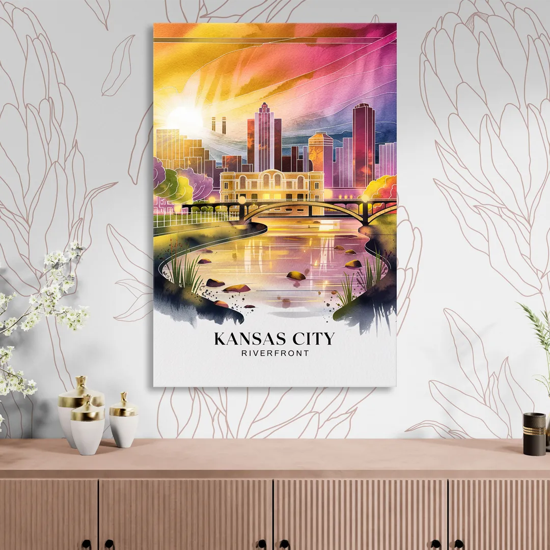 Kansas City Scenic Riverfront Living Room - Canvas Wall Art
