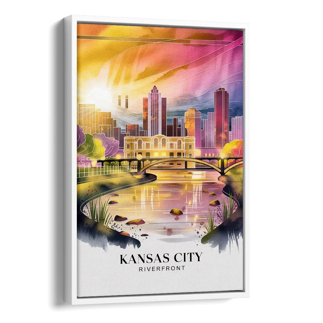Kansas City Scenic Riverfront Side - White Canvas Wall Art