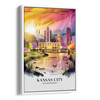 Kansas City Scenic Riverfront Side - White Canvas Wall Art