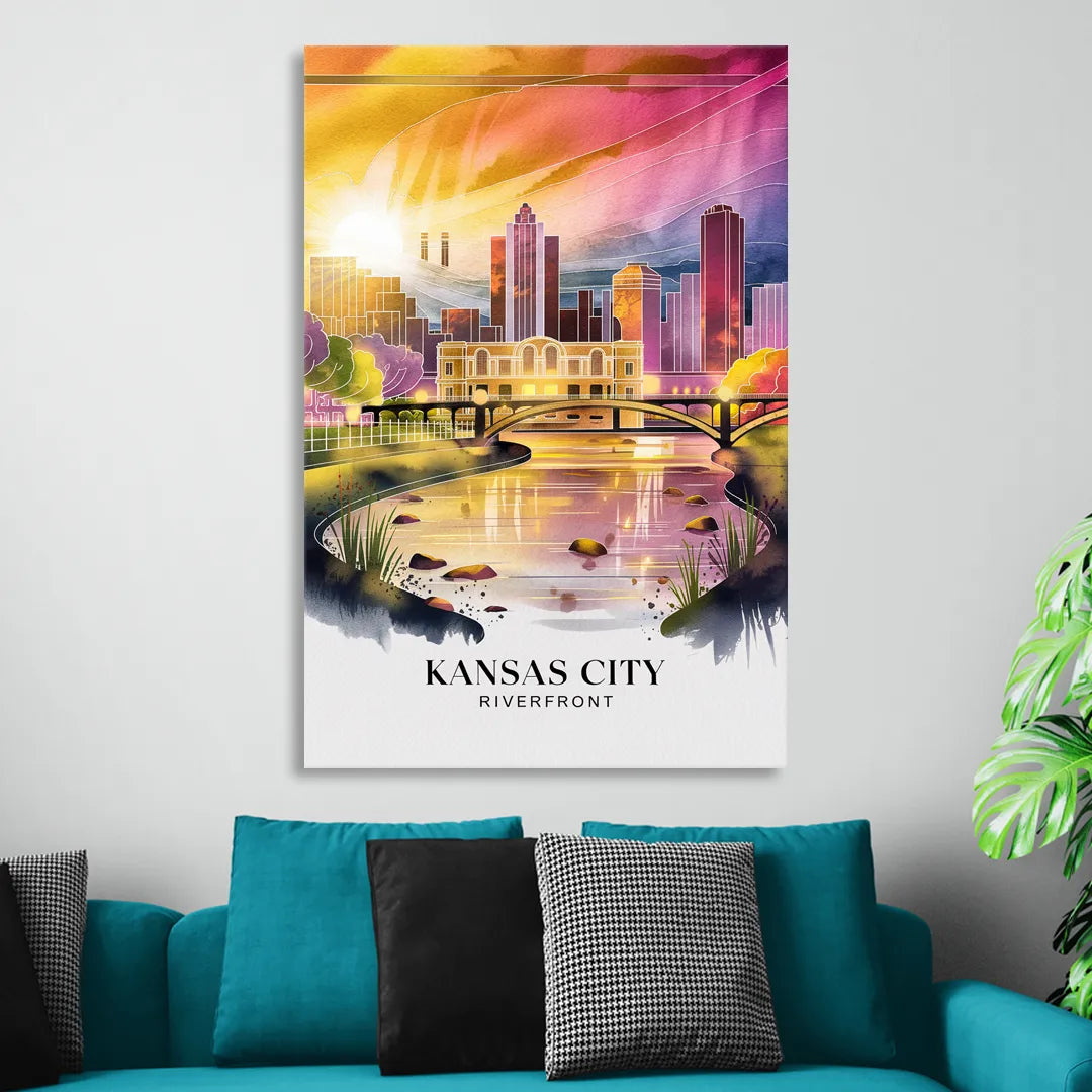 Kansas City Scenic Riverfront Sitting Room - Canvas Wall Art