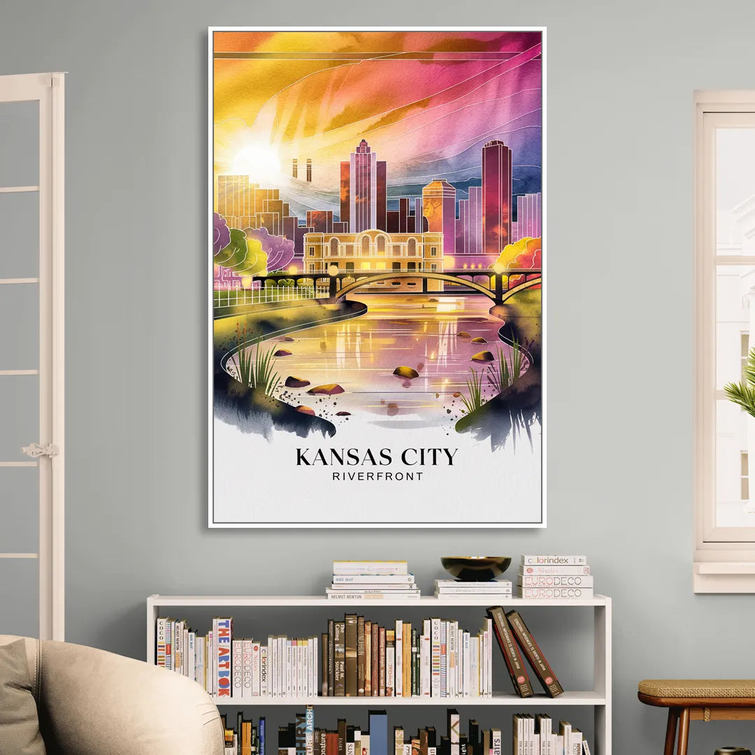 Kansas City Scenic Riverfront Sitting Room - White Canvas Wall Art